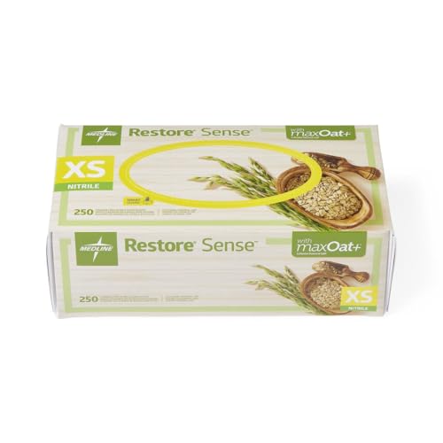 Medline Restore Sense Green Powder-Free Nitrile Exam Gloves with maxOat+, Size X-Small, Box of 250