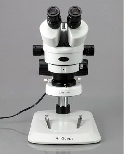 Image of AmScope SM-1BN-80S Professional Binocular Stereo Zoom Microscope, WH10x Eyepieces, 7X-45X Magnification, 0.7X-4.5X Zoom Objective, 80-Bulb LED Ring Light, Pillar Stand, 110V-240V