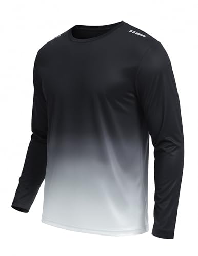PINSPARK Herren Sport T-Shirt Langarm UPF50+UV Schutz Sonnenschutz Funktionsshirt Schnelltrocknend Atmungsaktiv Trainingsshirt Fitness Laufshirt Schwarz XL