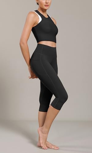 ODODOS Buttery Soft Lounge Yoga Capris with Pockets for Women, 14" / 19" / 21" High Waist Capri Leggings3