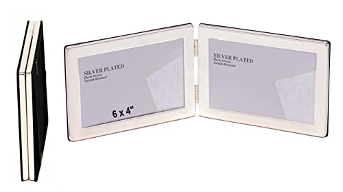 6 x 4-inch Silver Flat Edge DOUBLE LANDSCAPE Photo Frames - Velveteen Backing - Tarnish Resistant (6 x 4-inch)