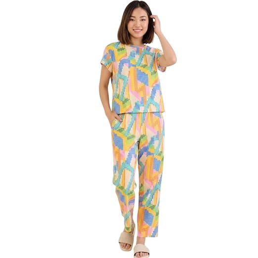 Women's Pixel Pattern Co Ord Set Soft Comfortable Matching Top and Bottom Casual Lounge Wear Relaxed Fit Stylish Printed Two Piece Outfit for Home Wear Daily Wear Travel and Sleepwear-picture-21