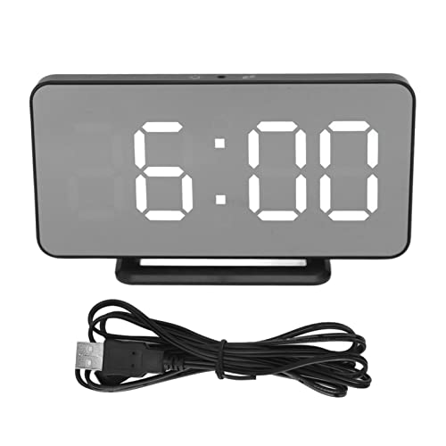 Reloj Despertador Digital Inteligente con Pantalla LED de Espejo de Atenuación de 3 Niveles, Función de Repetición, Temperatura y Cargador USB - Soporte de Escritorio/Pared para