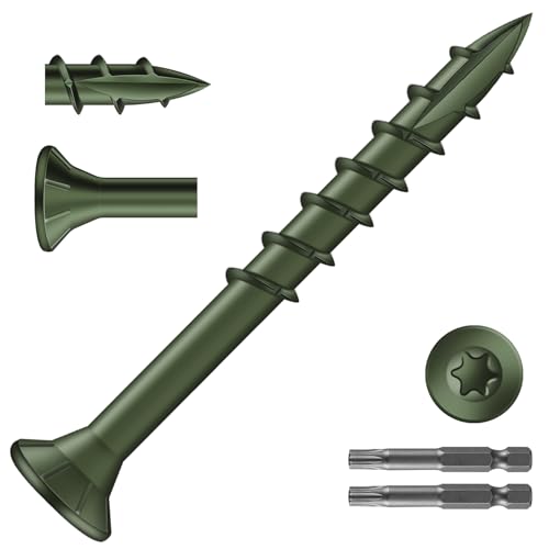 Image of #8 x 1-5 /8 inch Deck Screws (306Pcs) 2lb. Exterior Wood Screws. Carbon Steel, Green, Flat Head, Rust Resistant epoxy Coated, with T25 Star Bit