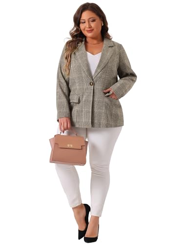 Agnes Orinda Blazers for Women Plus Size Plaid Notched Lapel Long Sleeve Business Casual Blazer Jackets3