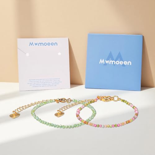 Mwmoeen Lot de 2 bracelets en véritable pierre naturelle pour femme - Bracelet en pierre précieuse de diamant naturel de 2,5 mm - Bracelet porte-bonheur - Emballage cadeau exquis - Accessoires de – vue 3