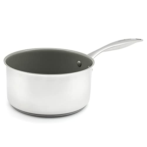 GreenChef Profile Plus Casserole en Céramique Antiadhésive Saine en Acier Inoxydable de 20cm/2 Litre, Sans PFAS, Pour toutes les feux, y compris l'induction, Robuste, Va au four jusqu'à 200˚C, Argent