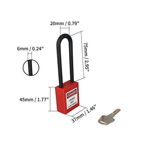 Image of 6mm Lockout Tagout Locks Safety Padlock Loto Locks Keyed Differently PA Lock Out Tag Out Steel Shackle Small Luggage Padlocks Red 2PCS