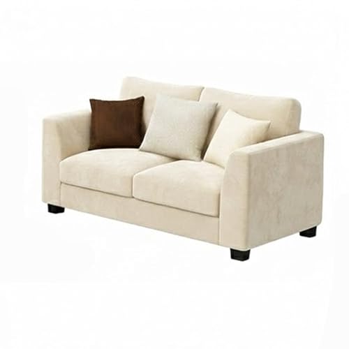 Image of SOCOZI Trevano 5 Seater Sofa Set with Ottoman (3 Seater + 2 Seater + Ottoman) | Soft Velvet Suede Fabric | Plush Comfort Cushions for Living Room (Cream)