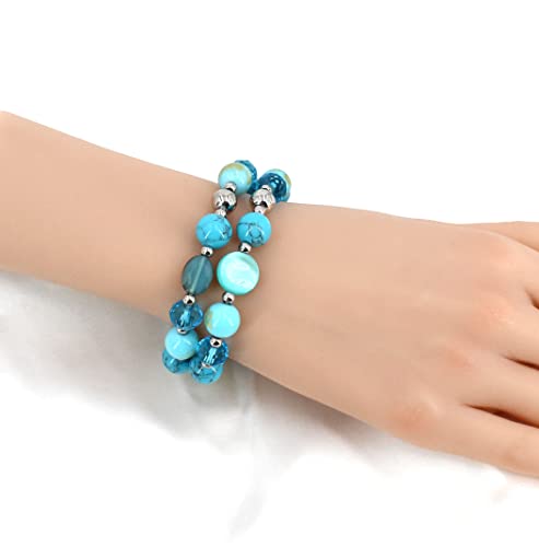 Jules D. Stackable Beaded Bracelet For Women Multilayered Colorful Cute Turquoise Crystal Stretch Bracelet Trendy Costume Jewelry Holiday Gifts For Women (Turquoise 2 Set) #TOP2