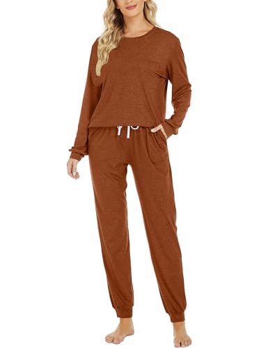 Image of LOCUBE Women's Pajama Set Soft Comfy 2-Piece Long Sleeve Lounge Sleepwear with Drawstring Pants and Pockets