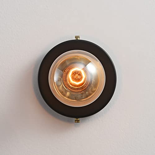 Image of BRIGHTTIA Luna Uno 1-Light Wall Sconce - Mid Century Industrial Modern Flush Mount Fixture for Wall & Ceiling - Minimalist Lamp for Bathroom and Small Spaces - Black & Gold (BC0026-1BG)