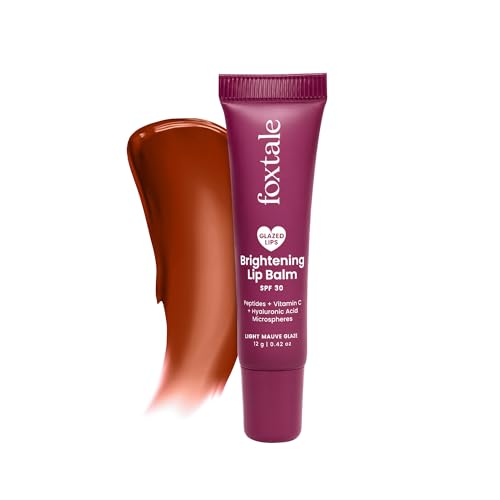 Foxtale SPF 30 Brightening Lip Balm for Dark Lips with Peptides & Vitamin C | Brightens | Hydrates | Tinted Lip Balm - Light Mauve Glaze 12gm