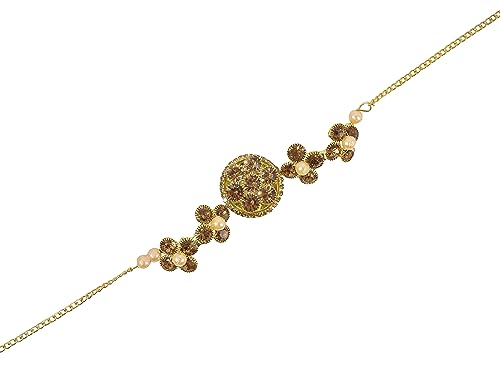Image of NMII Gold Plated Chain Bracelet Rakhi For Brother Raksha Bandhan 2023 | Stylish Metal Rakhi | Rakhi for Brother /Bhabhi | Bracelet For Boys | Rakhi Combo | Rakhi Gift (Pack of 1)