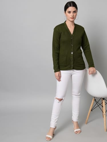 Image of eWools Women's winterwear Woolen Solid Sweater with Pockets Cardigans (with Pockets)