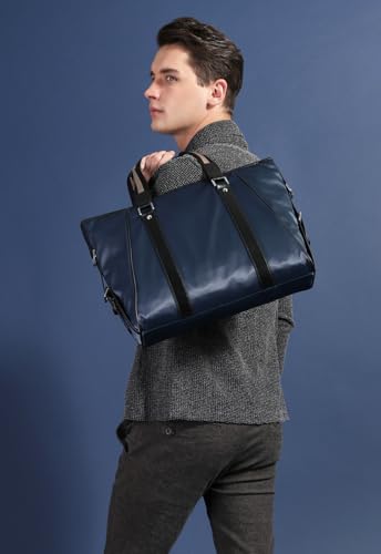 Image of men's briefcase, crossbody computer bag, nylon fabric with cowhide design, suitable for business and leisure travel