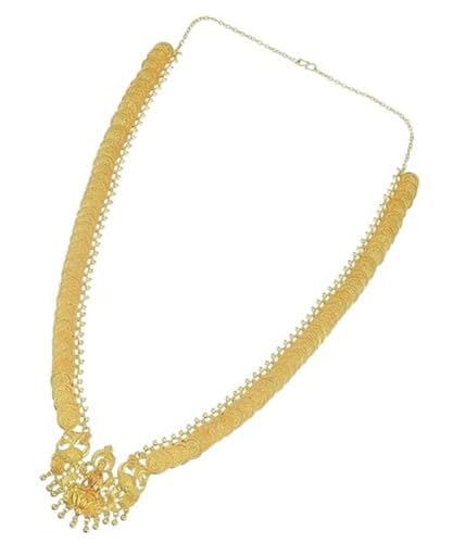 VAMA FASHIONS Traditional South Indian Goddess Laxmi Haar Temple Jewellery Mahalakshmi kasulaperu Lakshmi Necklace Set for Women