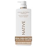 Native Cocoa Butter & Vanilla Scent 24-Hour Moisturizing Bodywash for Women & Men, Clean & Gentle, for Dry or Sensitive Skin, Keeps Skin Healthy & Smooth, Free of Sulfates, Cruelty-Free, 22 oz