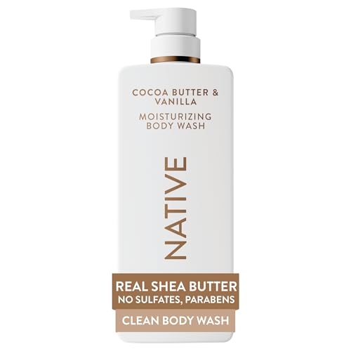 Native Cocoa Butter & Vanilla Scent 24-Hour Moisturizing Bodywash for Women & Men, Clean & Gentle, for Dry or Sensitive Skin, Keeps Skin Healthy & Smooth, Free of Sulfates, Cruelty-Free, 18 oz