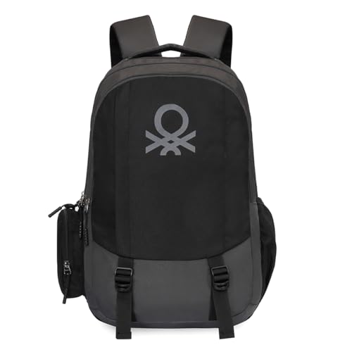 Image of United Colors of Benetton Turf 24L Laptop Backpack - Blue+Navy, Fits 15-inch Laptop, Water-Resistant with Secure Buckle, for Students & Commuters