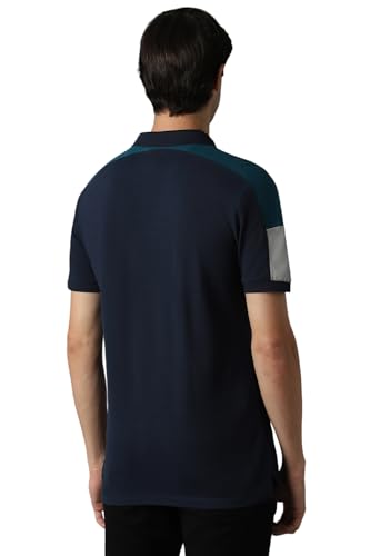 Image of Louis Philippe Men's Slim Fit Premium High-End Pique in Superior Cotton Cut & Sew Design Color Block Shoulder Half Sleeve Polo Tshirt