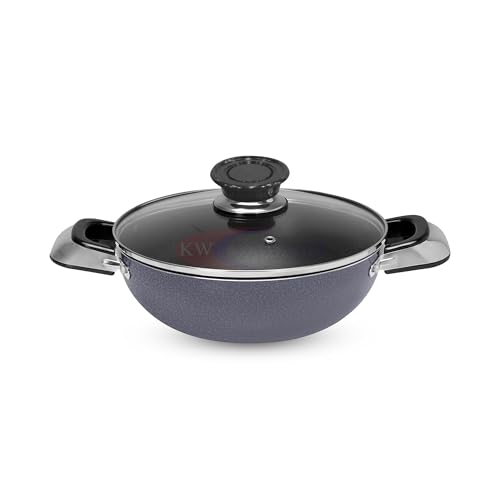 Kawashi Black 28cm Non-Stick Wok Pan with Glass Lid | Premium Aluminum Stir-Fry Pan | Heat-Resistant Handle and Scratch-Resistant Coating