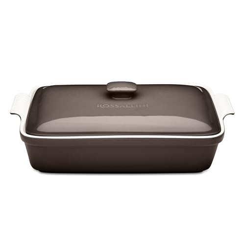 Stoneware Casserole Dish Bakeware Set with Lid, Covered Rectangular Dinnerware, Extra Large 4.23 Quart, 13 by 9 Inch, Oyster