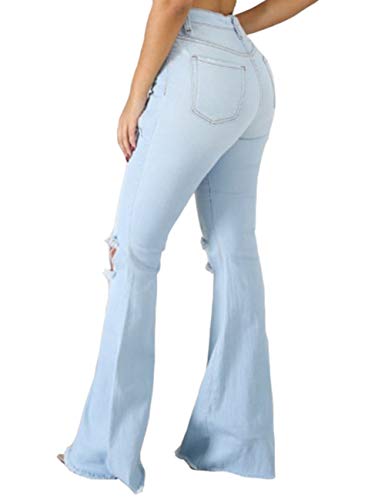 Women's High Rise Knee Ripped Flared Jeans Trousers Washed Stretch Distressed Wide Leg Denim Jeans Pants3