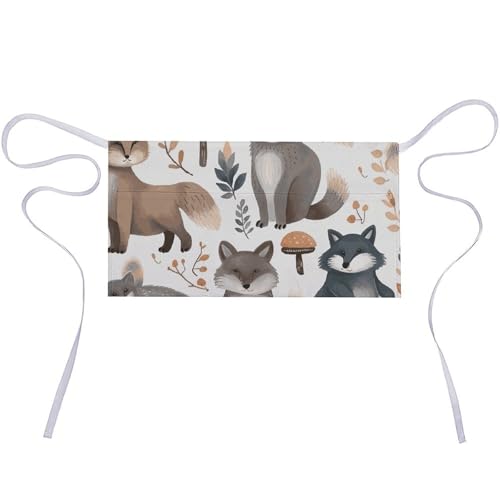DJUETRUI Woodland Raccoon Animals Adjustable for Women Men with Pockets Extra Long Lab Apron Butcher Apron Oxford Cloth Cotton Apron for Kitchen Cooking Baking