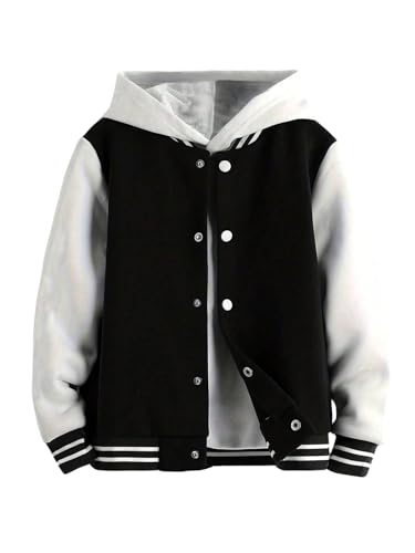MakeMeChic Boy's Varsity Baseball Bomber Jacket Striped Long Sleeve Color Block Button Down Coats