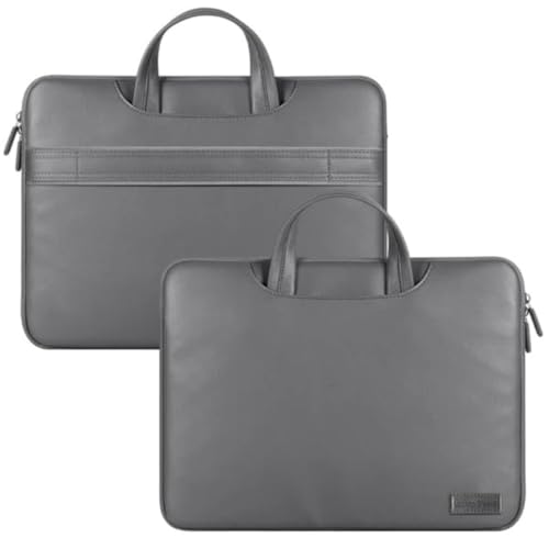 Image of TechTrendz Laptop Messenger Bag, Portable Carrying Bag for 15 inch Laptops Anti-Scratch Notebook PU Leather Sleeve Bag - Grey