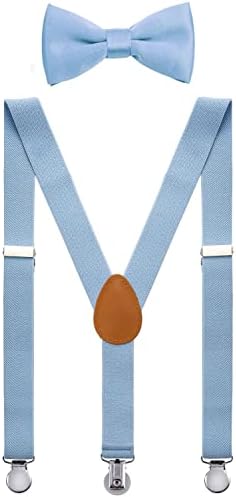 SUNNYTREE Baby Boys' Suspenders Adjustable Y Back with Bow Tie Set 24 inches Blue