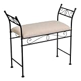 LOLAhome Banqueta Dormitorio Classic de Metal Negro y Tela de Lino de 74 cm