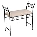 LOLAhome Banqueta Dormitorio Classic de Metal Negro y Tela de Lino de 74 cm