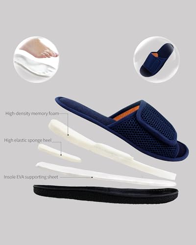 Image of Men's Adjustable House Slippers, Mesh Open Toe Breathable Indoor Slip on