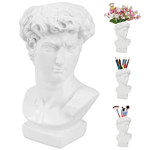 Vase Statue De David Tête Humaine De Style Nordique Porte-stylo Statue En Résine Têtes Planteur Résine Brosse Stockage Stylo Titulaire Maison Jardin Décor Boîte De Rangement De Bureau (blanche)