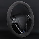 Elegant Suede Steering Wheel Cover Handmade Stitch On Wrap Design, Wheel Wrap,Breathable Suede Leather, Anti-Slip, Universal 14.5-15 Inch, Perfect for Men and Women,Black