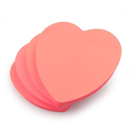 Evergreen Goods 4 Pads Heart Shaped Sticky Notes Neon Peach Colour 100 Sheets per Pad 3"x3" Removable Adhesive Sticky Notes for Office School Home Valentines Gift for Couples