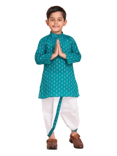 Image of Boys Dhoti Kurta Set for Kids - Cotton Kurta and Elastic Waist Dhoti - Traditional Dress