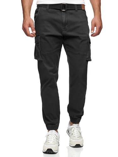 Indicode Herren Kerr Cargohose aus 98% Baumwolle | Cargo Hose für Männer Black, M