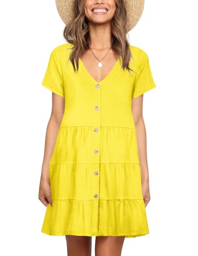 Image of Nova In Sky Women's Summer Dresses 2026 Short Sleeve V-Neck Casual Loose Swing Button Down Casual T Shirt Dresses