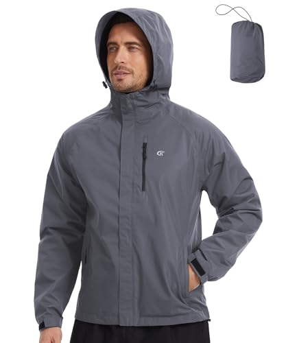 Huayuzh Regenjacke Herren Wasserdicht Atmungsaktiv Leichte Windbreaker Dünne Regenmantel Packbare Fahrrad Camping Wandern Mittelgrau 2XL