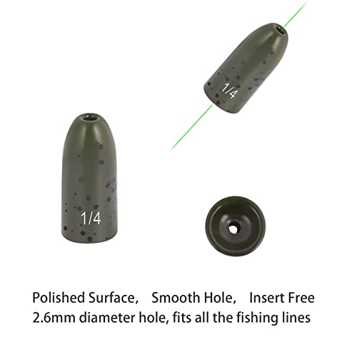 Fishfun Tungsten Bullet Fishing Weights, Insert Free Worm Sinkers, 5 Pack, 3/16Oz, No Chip Black #TOP2