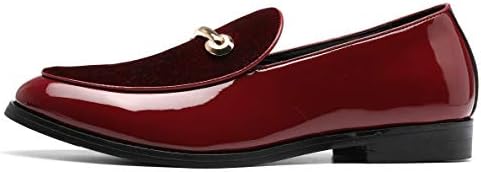 Fashion Loafers Men Dress Suede Patent Leather Driving Flats Slip on Moccasins Casual Shoes Red 10.5 US | Image 1