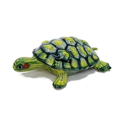 Witnystore 2" Long Green Tortoise Figurine - Turtle Terrapin Miniature Tiny Hand Made Painted Ceramic Porcelain Clay Pottery Collectible Chelonian Reptile Animal Art Table Decor Souvenirs #TOP1