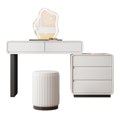 YOUQUEEN Dressing Table Home Dressing Table, Italian Minimalist Cream Style, Bedroom Light Luxury Dressing Table, Storage Cabinet Drawer Dressing Table with Mirror