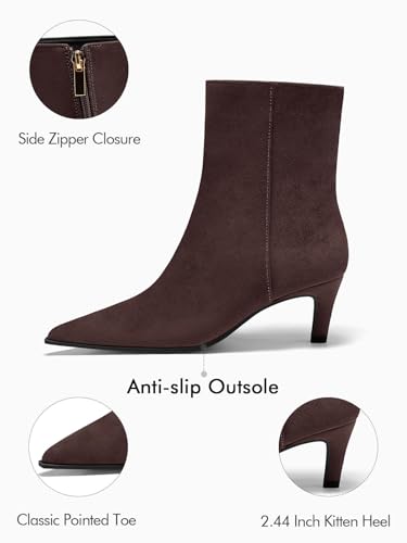 Coutgo Ankle Boots for Women Kitten Low Heel Pointed Toe Booties Side Zipper Fall Shoes4