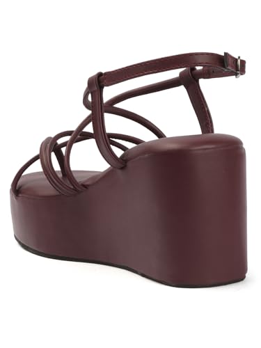 Image of TRYME Women Open Toe Comfort Multi Strap Stylish Daily Wear Wedge Heel Sandals