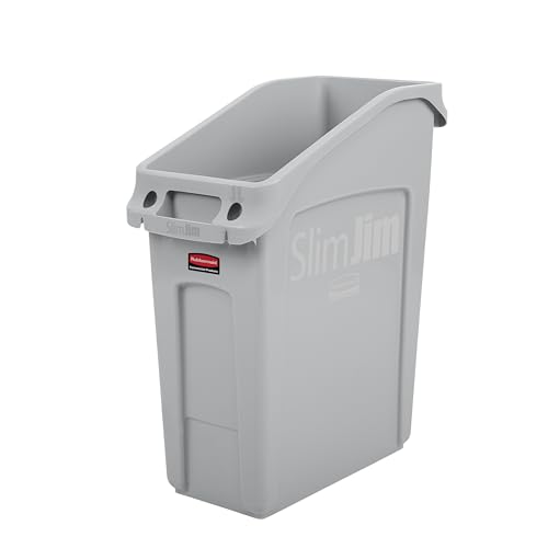 Rubbermaid Commercial Products 2026695 Slim Jim Under-Counter Trash Can with Venting Channels, 13 Gallon, Gray