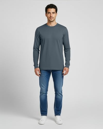 Image of Real Essentials 4 Pack: Men's Cotton Long Sleeve Crew Neck T-Shirt - Soft Work Casual Jersey Tees